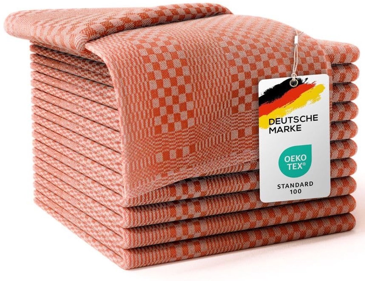 aladdien - Theedoeken - Keukenhanddoeken - Super absorberend - Oranje - 100% katoen - Set van 10 - Geschikt voor elke keuken - 50x70cm