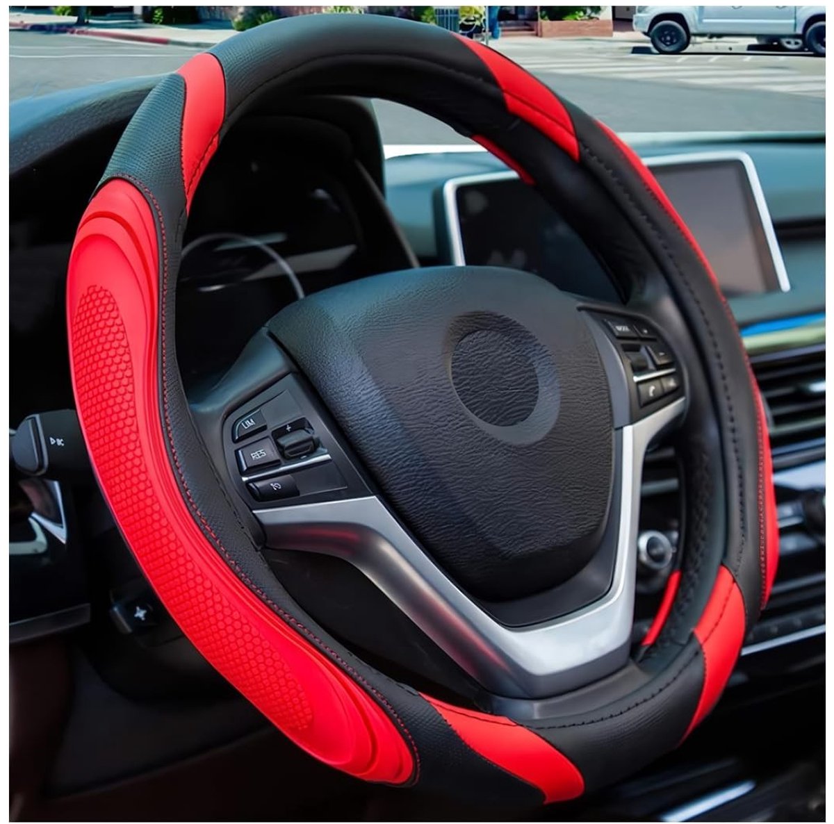 aladdien - Stuurhoes - Microvezel - Antislip - Zwart/Rood - Universeel - Voor elk stuur - 38 cm
