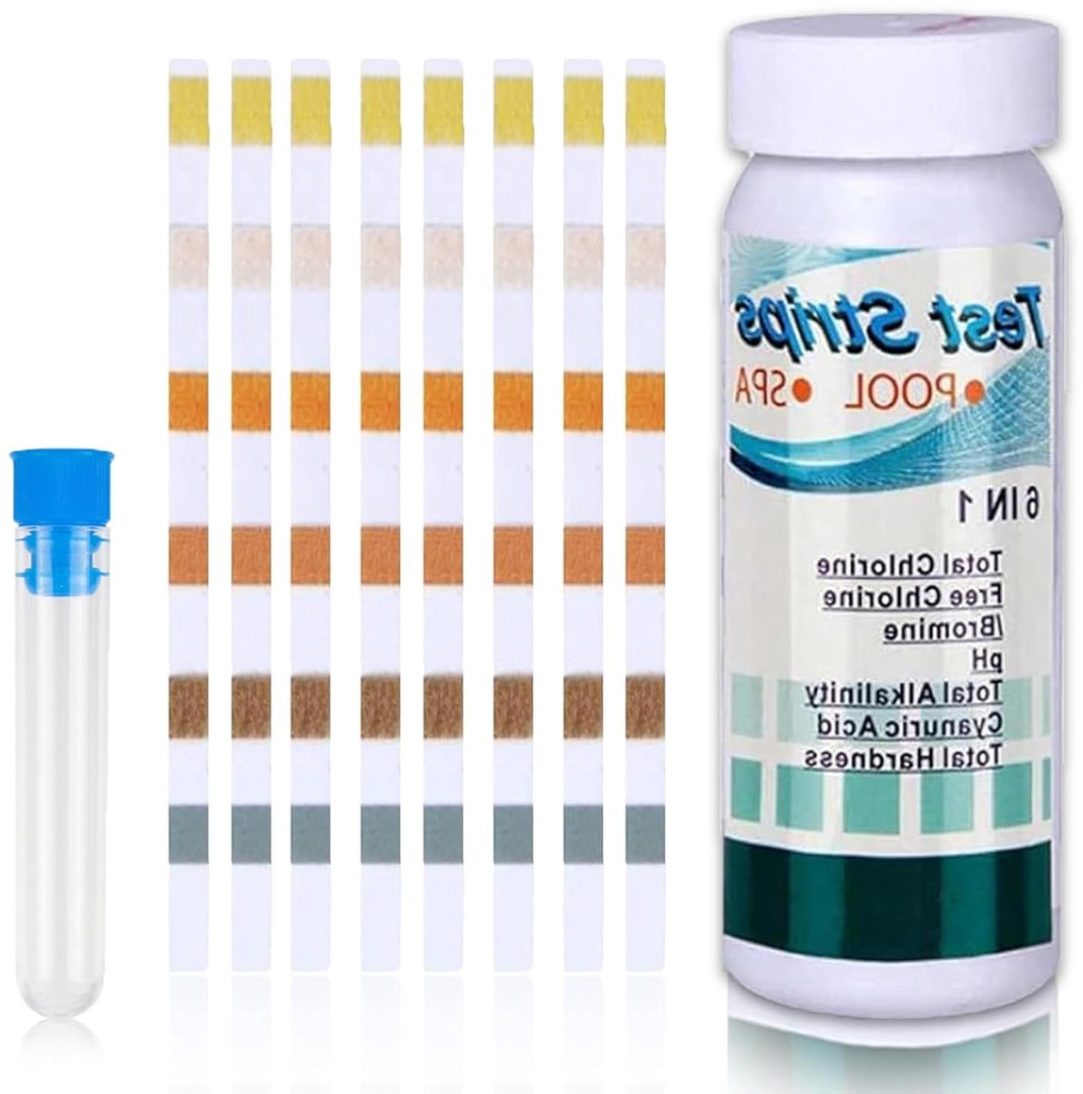 Teststrips voor pH-waarde, chloor en waterhardheid - 150 stuks voor zwembad, aquarium en urineanalyse, hoge nauwkeurigheid en testbuizen inbegrepen