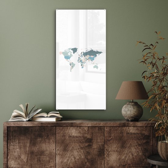 ® Glasschilderij 40x80 cm - Schilderij acrylglas - Wereldkaart - Pastel - Landen - Foto op glas - Muurdecoratie woonkamer - Wanddecoratie slaapkamer - Schilderijen