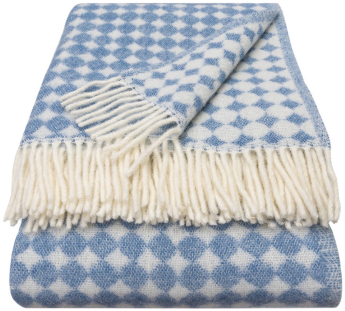 WOOOL Luxury Plaid - SPOTS (Blue Jay) - 150x183cm - 100% Wol Blauw