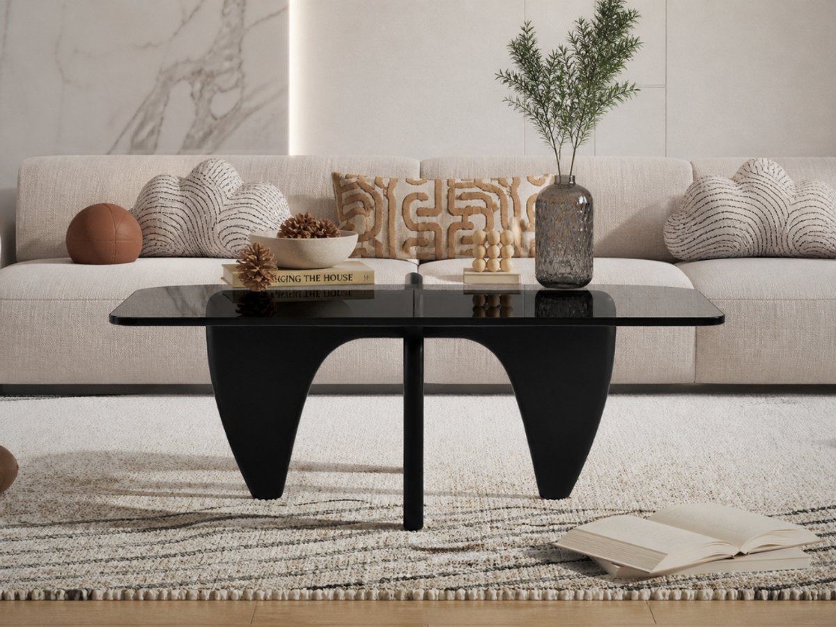 Salontafel Zwart Hout – Vierkant Glas – Coffee Table - Tafel