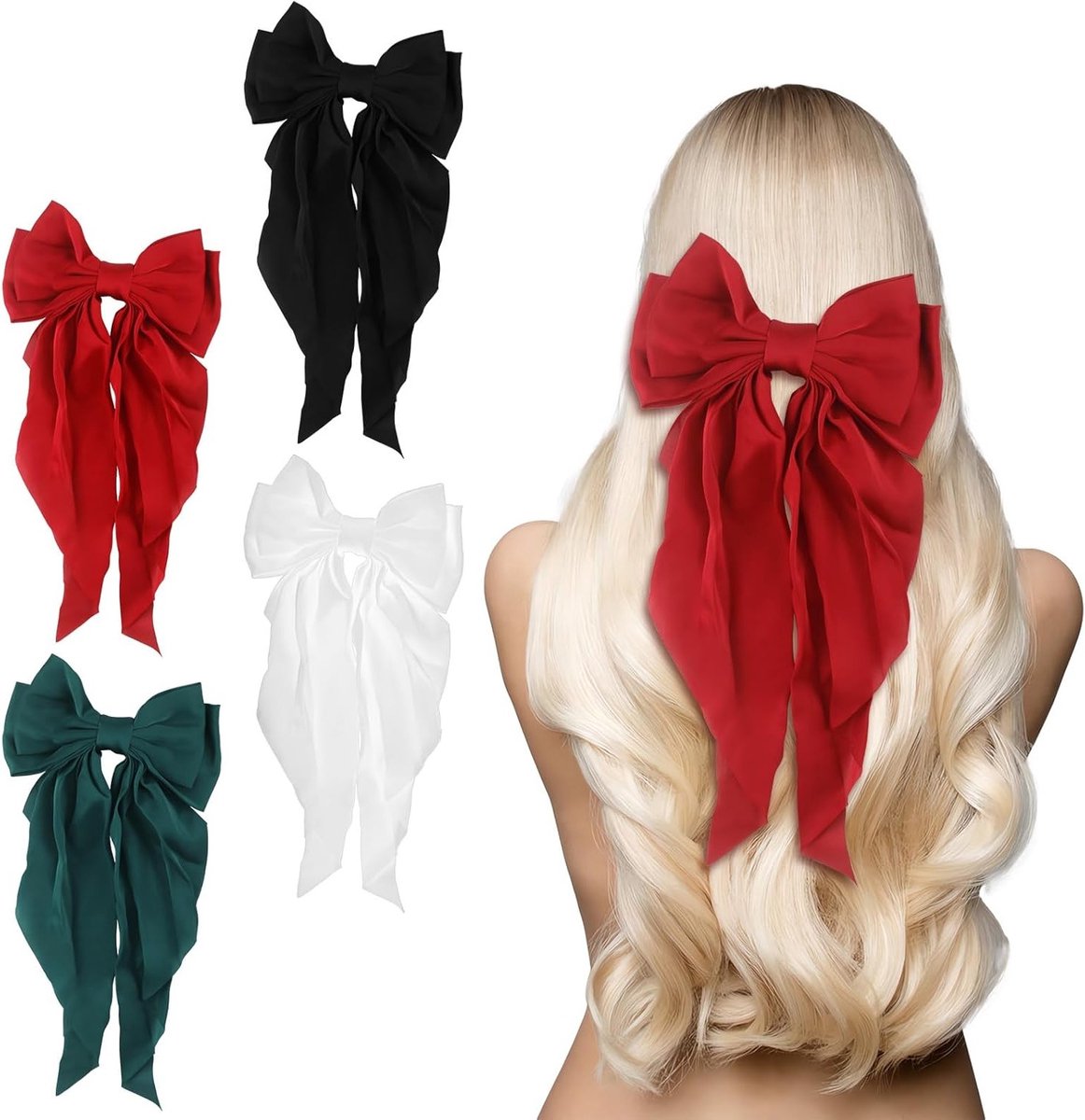 Set van 4 Grote Haarstrikken met Clips voor Dames en Bruiloften