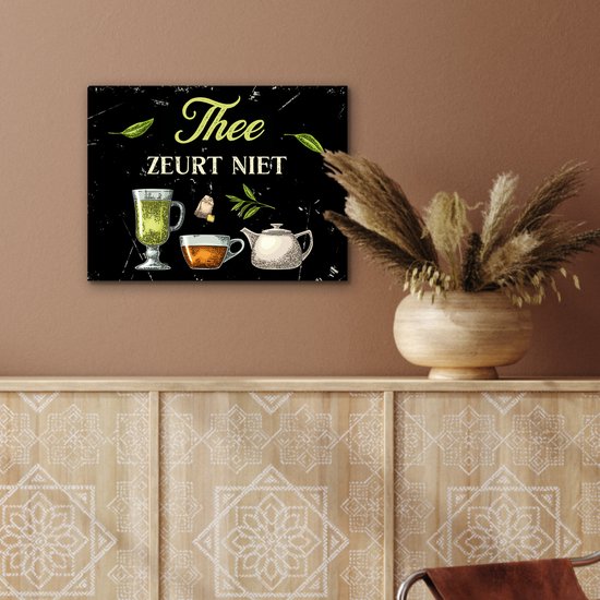 Aluminium schilderij 40x30 cm - Wanddecoratie metaal - Thee - Glazen - Theepot - Metalen muurdecoratie woonkamer - Decoratie industrieel - Foto op dibond - Industriële accessoires slaapkamer - Cadeau voor vrouw
