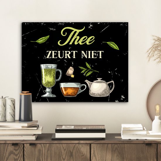 Aluminium schilderij 40x30 cm - Wanddecoratie metaal - Thee - Glazen - Theepot - Metalen muurdecoratie woonkamer - Decoratie industrieel - Foto op dibond - Industriële accessoires slaapkamer - Cadeau voor vrouw