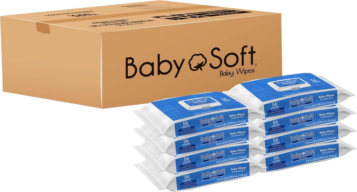Zachte Babydoekjes Sensitive 8 Verpakkingen met Flip-Top (448 Totaal)