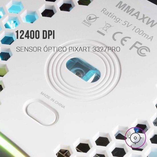 Mars Gaming MMAX Wit, Muis RGB 12400 DPI, Ultralicht 69g, Flexibele Kabel, Softw van mars — afbeelding 2