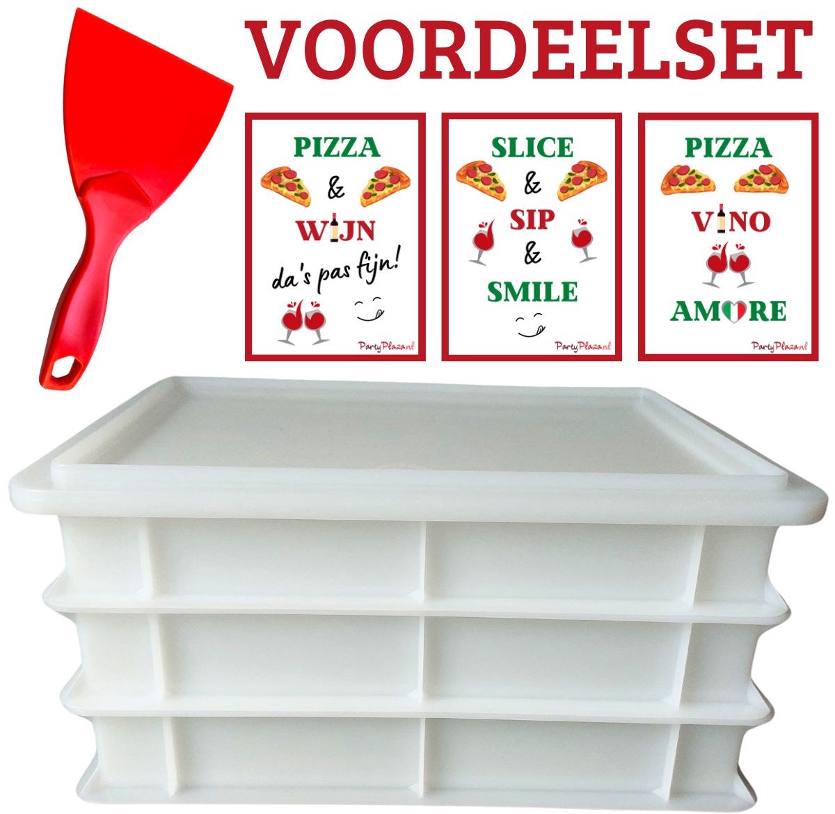 Voordeelset: 3 x Deegkrat wit, 1 x deksel wit, 1 x deegspatel rood