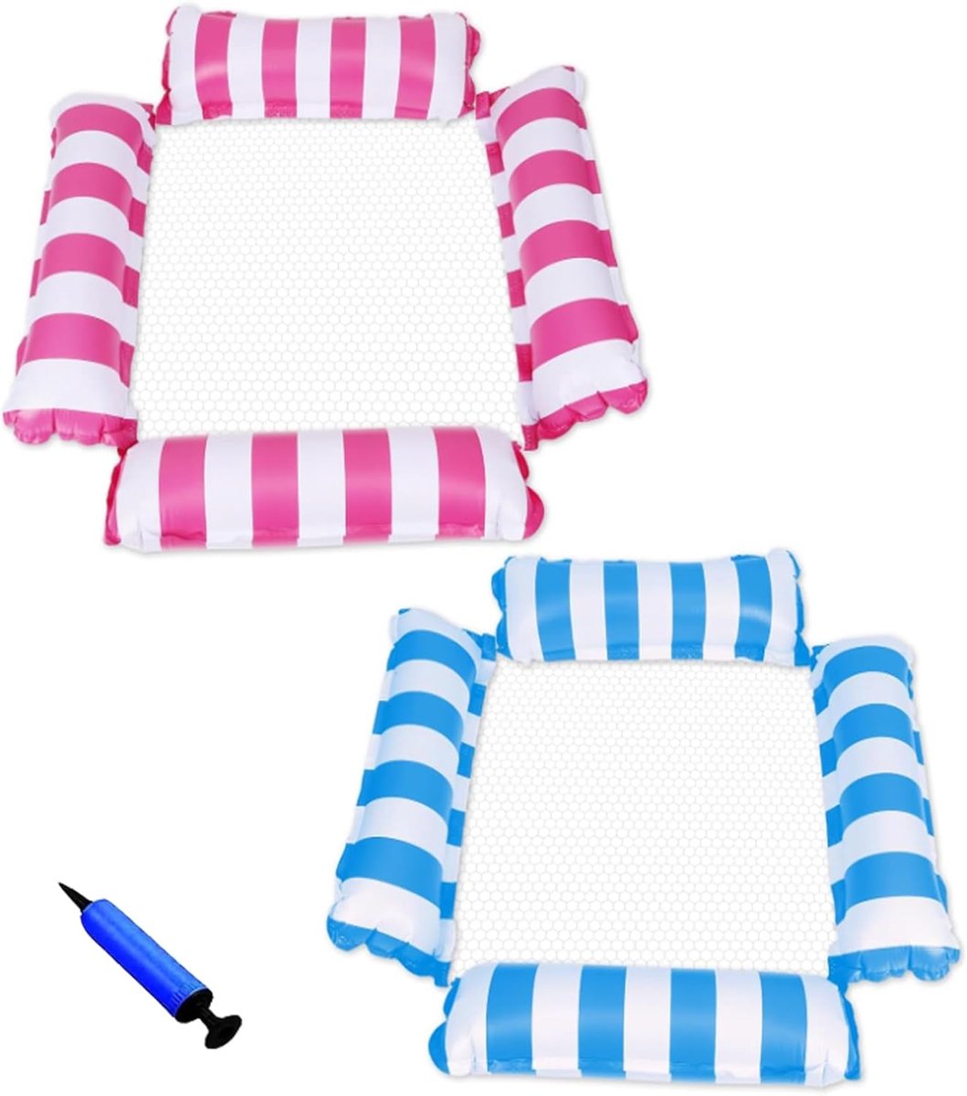 Waterhangmat - 2 stucks - waterhangmat volwassenen - luchtbed zwembad volwassenen - opblaasbaar zwembad - Waterspeelgoed - Inclusief 1 pomp - lichtblauw en roze en Wit - van Imperatoris