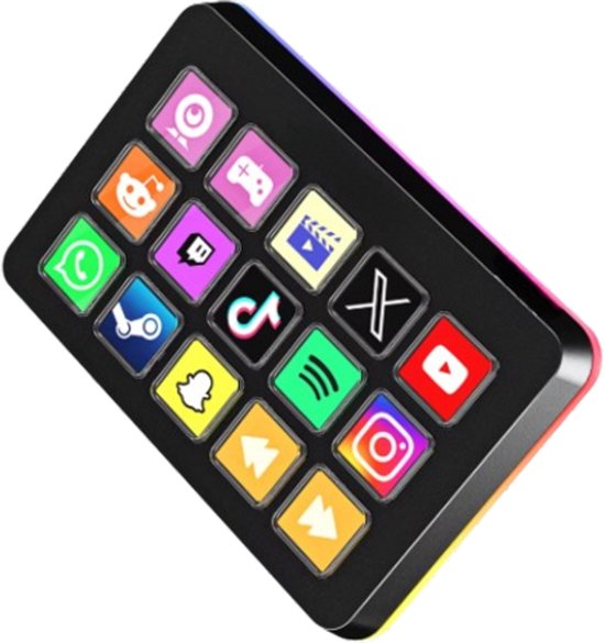 Professionele Stream Controller met 15 LCD Macro Keys - Ideaal voor Streamers, Content Creators, Gamers & Video Editors - Ondersteunt OBS Studio, Twitch & YouTube - Programmeerbaar RGB Streaming Deck - Sneltoetsen en Scènes voor Mac & PC - Zwart