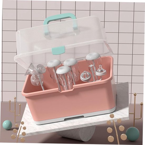 Fles Drogen Rek - Baby Fles Houder - Baby Spullen Opbergen - Stofvrij en Hygiënisch - 29x23x9 cm - Roze — afbeelding 3