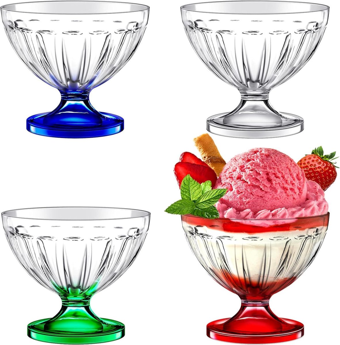 Acryl IJskom - Dessertbekers - Feestelijke Serveer - Set van 4 - 240 ml - Meerdere Kleuren