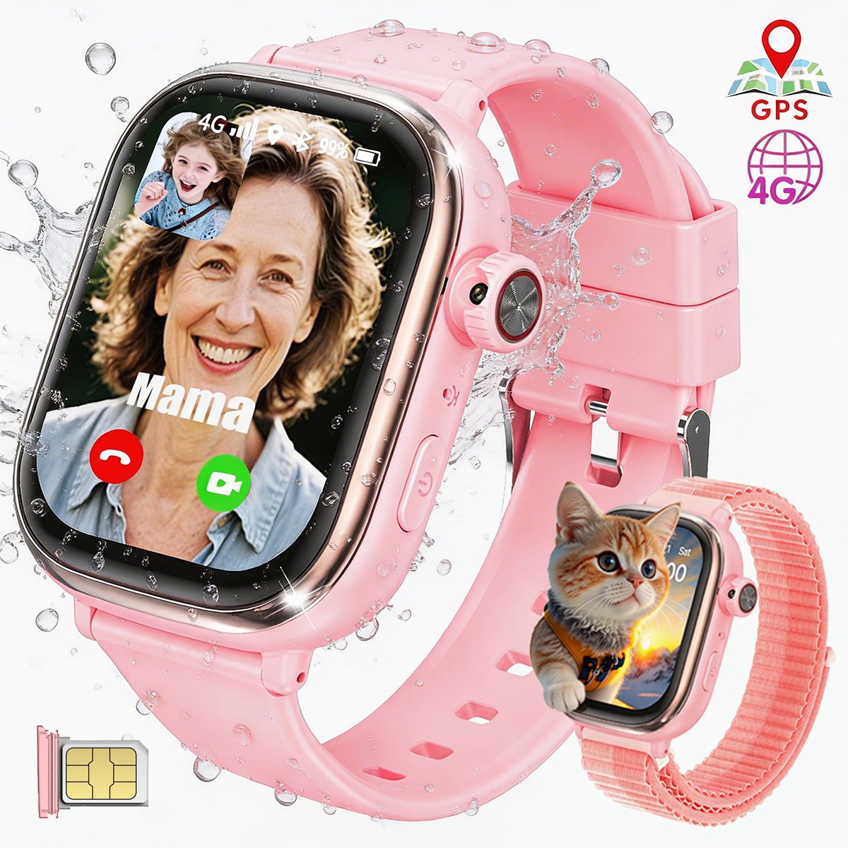 Vashoy T86-2026 Smartwatch voor kinderen-speciaal ontworpen voor kinderen-voorzien van GPS-tracking en een simkaart-SOS-functie-bijbehorende app beschikbaar-scherm van 368×448 pixels-het ideale cadeau.