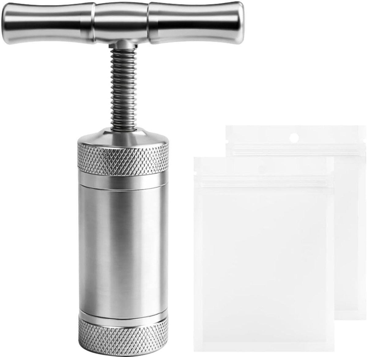 Handmatige Pollenpers met T-handvat, Draagbare Aluminium Pers voor Kruidens, Specerijen en Knoflook, Ideaal voor Thuisgebruik en Koken