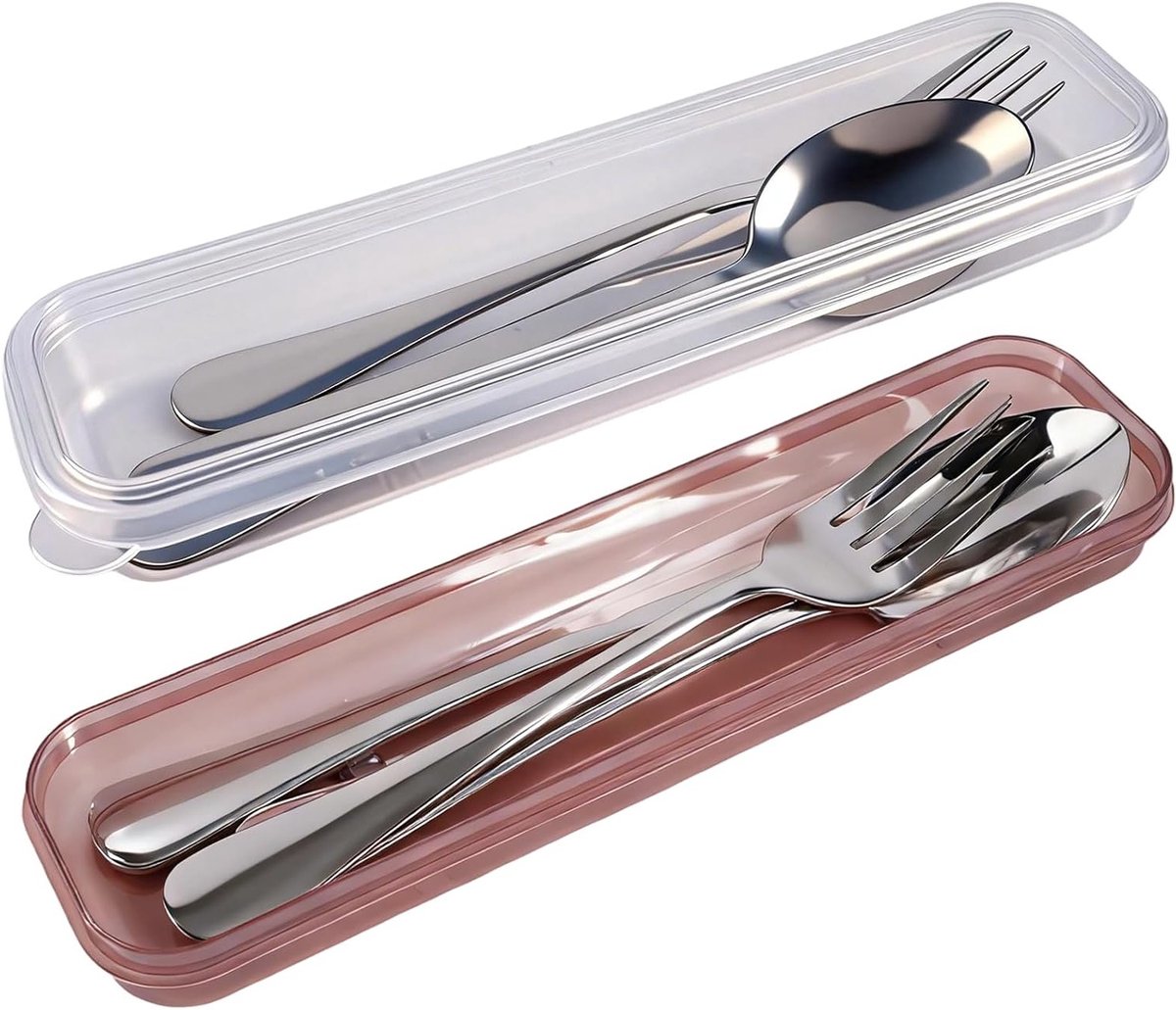 Set van 8 Stukjes Camping Bestek met Pouch - RVS Reusable Bestek voor Reizen, Buitenshuis, Picknick en Werk, Vaatwasserbestendig