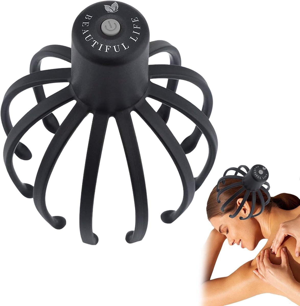 Elektrische Hoofd Massager - Hoofdhuid Stimulator - Stress Verlichten - Twaalf Flexibele Klauwen - 19.1 x 14.6 cm - Zwart