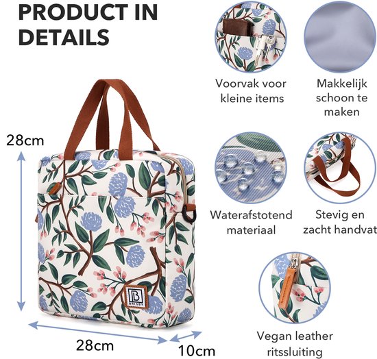 Brisby 4 Laags Geïsoleerde Koeltas - Lunchtas 7 liter - Bloemetjes Wit van Brisby — afbeelding 4