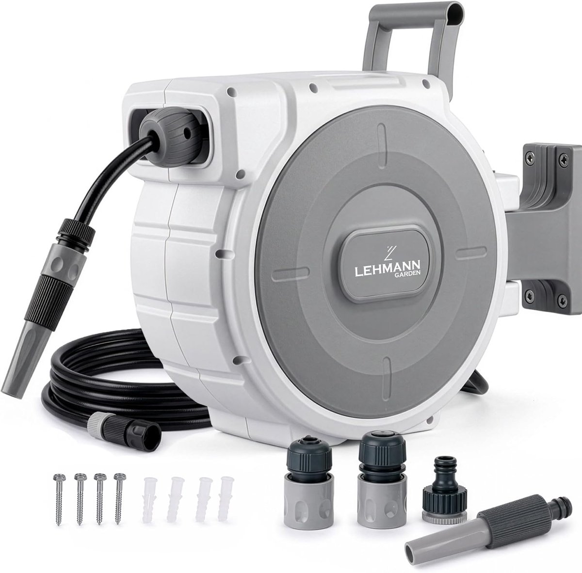 Wandslangbox - Automatische oproller - Tuin bewateren - 180° draaibare houder - 20 meter slang - Wit/Grijs