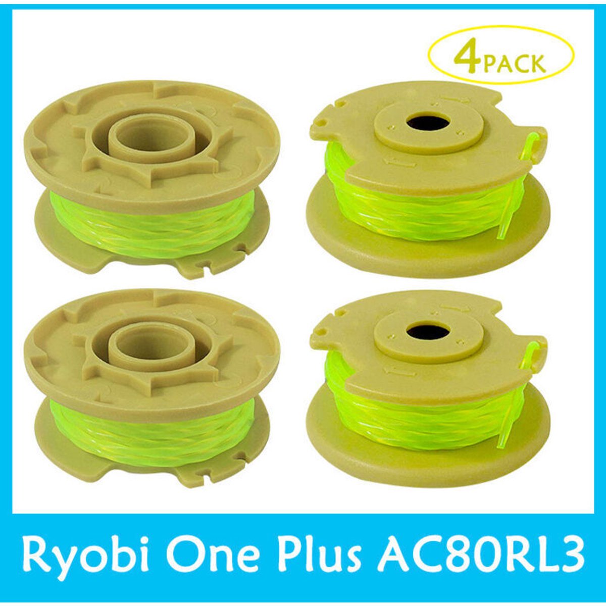 Vervangingsset geschikt voor 4 nylon spoelen geschikt voor RYOBI AC80RL3 grasmaaiers (4 spoelen)