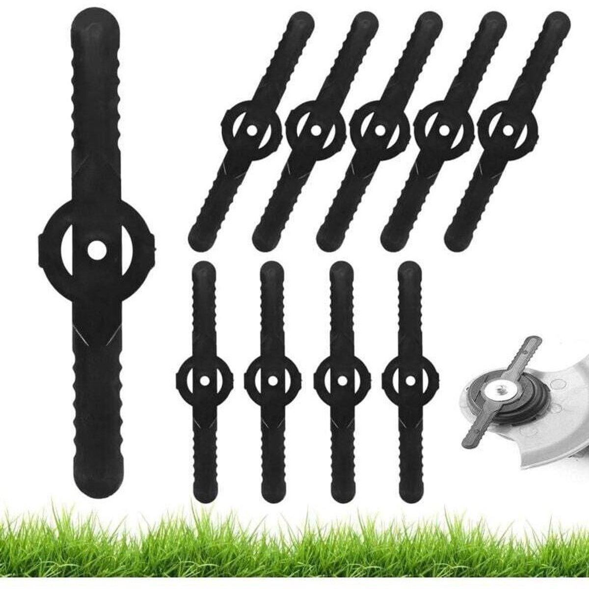 10 stuks - Grasmaaier sleufmessen - Onkruidmessen - Zwart - Grasmaaier accessoires - 15 cm - Vervangende kunststof messen - Voor tuinmaaiers, snoerloze trimmers - Tuinmaaier accessoires - Klein gat 5 mm