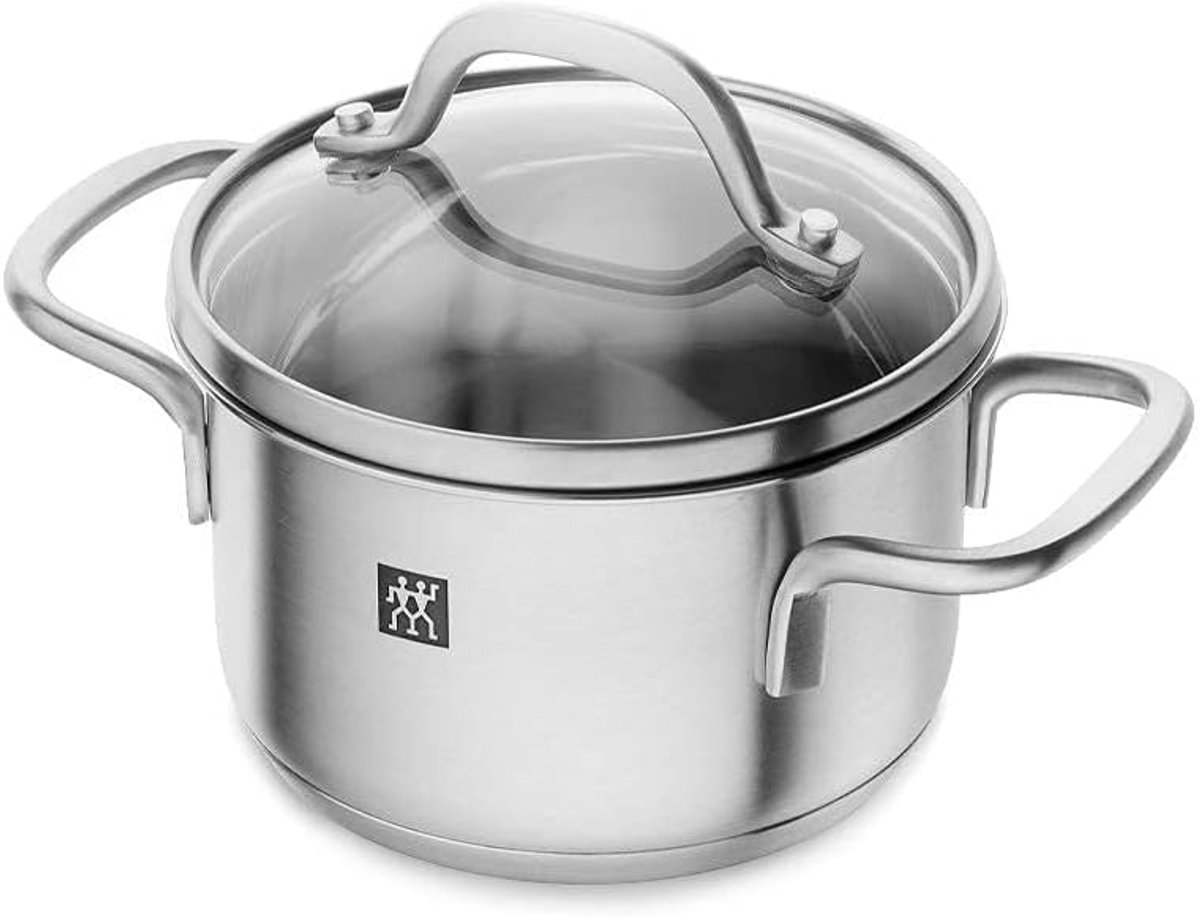 Braadpan met Deksel - Lage Pan - Koken en Braden - Roestvrij Staal - 12 cm - Zilver