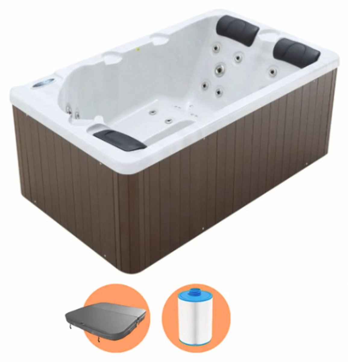 W’eau Hudson Luxe Spa - 3 Persoons Jacuzzi - 2 Lounge Ligbedden - 34 Massagejets - Plug & Play - Inclusief Trapje & Isolerende Cover - Grijs - 210 x 158 cm