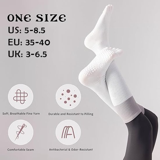 Set van 3 paar antislip compressiesokken voor dames met vijfvingerig ontwerp, geschikt voor yoga, pilates, dans, fitness, barre en gymnastiek, veelkleurig, one size fits all van Merkloos — afbeelding 3