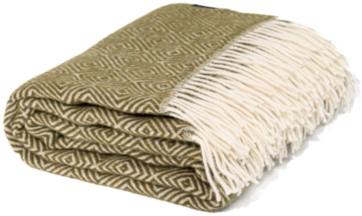 WOOOL® Plaid - Diamond (Mosgroen) - 140x200cm - 100% Wol