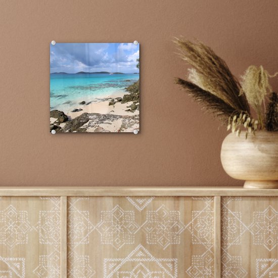 Peinture sur verre MuchoWow® 20x20 cm - Peinture sur verre acrylique - Vue de Saint John dans le parc national des Îles Vierges - Photo sur verre - Peintures