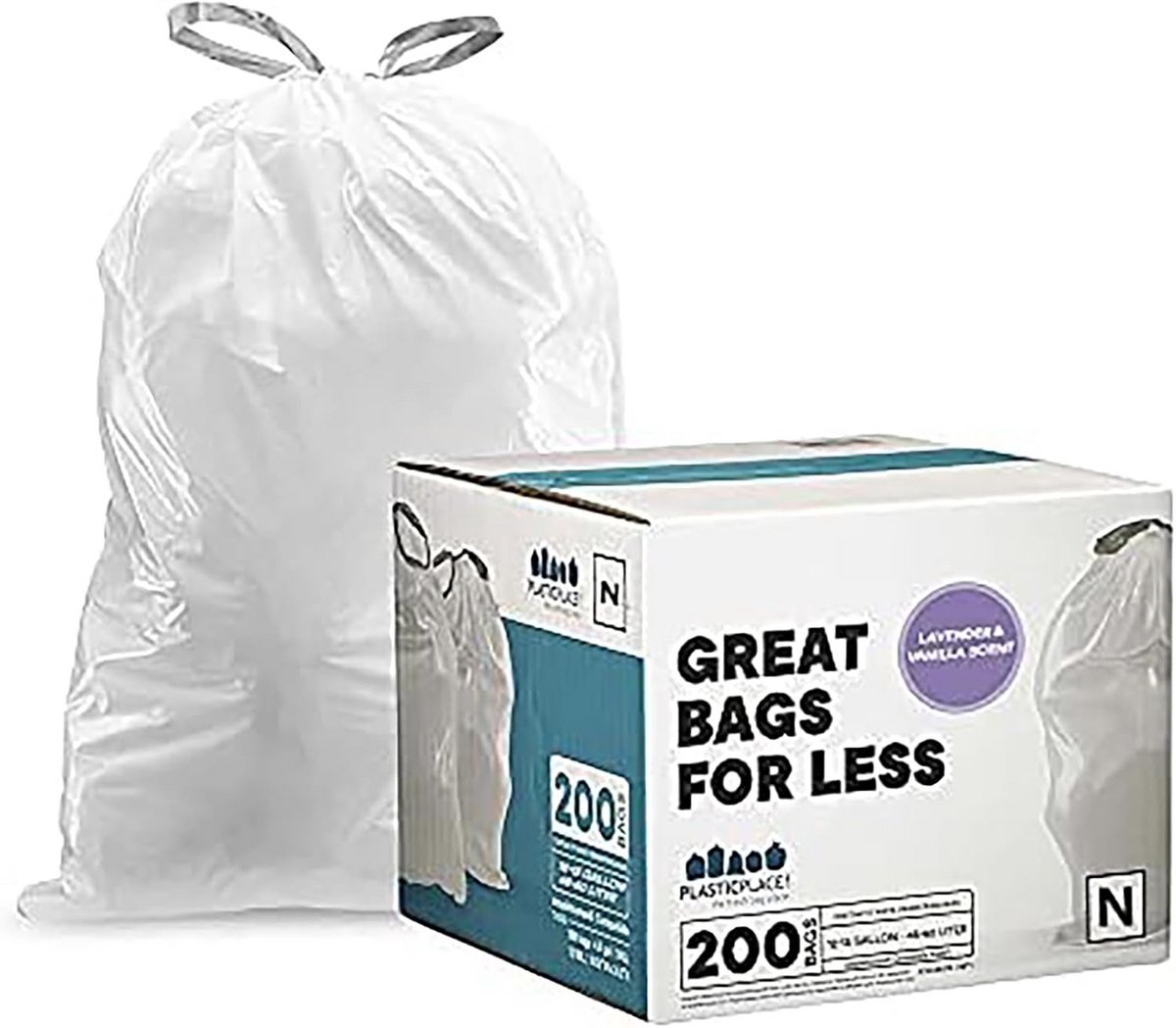 Witte afvalzakken met lavendel en vanille geur, 45-50 Liter, 200 Stuks