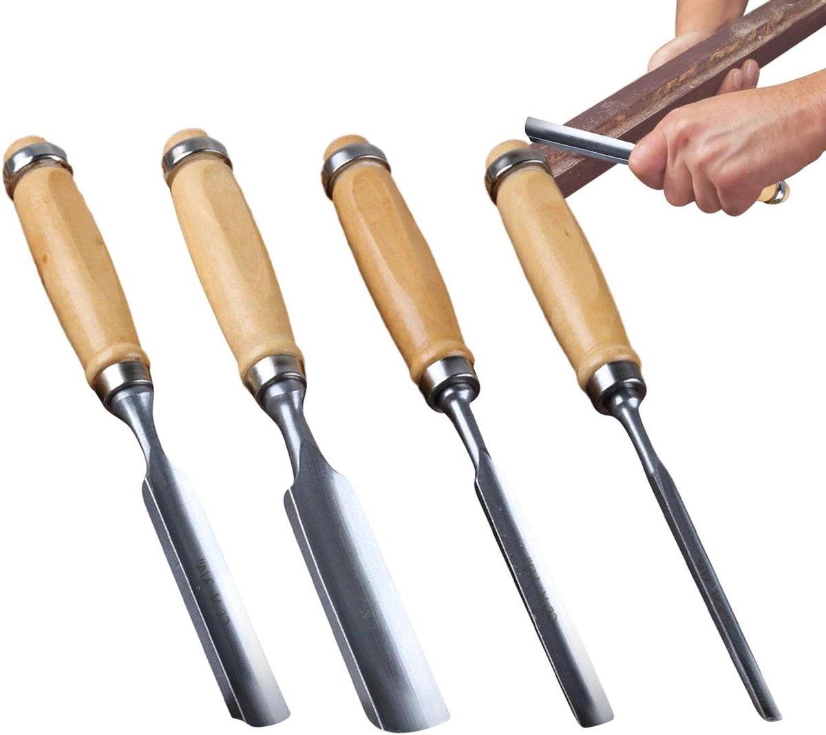 Houtsnijbeitelset - Houtbewerking gereedschap - Precisie houtsnijden - Ergonomische handgrepen - 4 stuks - Houtkleur