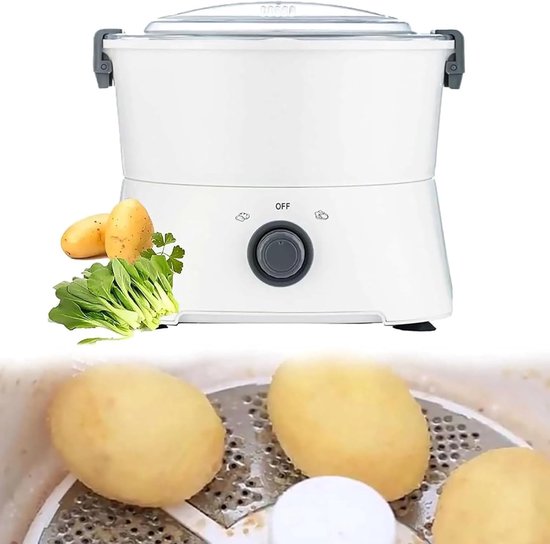Elektrische aardappelschiller - Automatische schilmachine - Efficiënt groenten schillen - 6 roestvrijstalen messen - 1 kg per keer - Wit — afbeelding 4