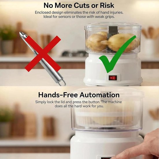 Elektrische Aardappelschiller - Snijmachine Groenten - Snel Groenten Bereiden - Automatische Schilfunctie - 1 kg Capaciteit - Wit — afbeelding 5