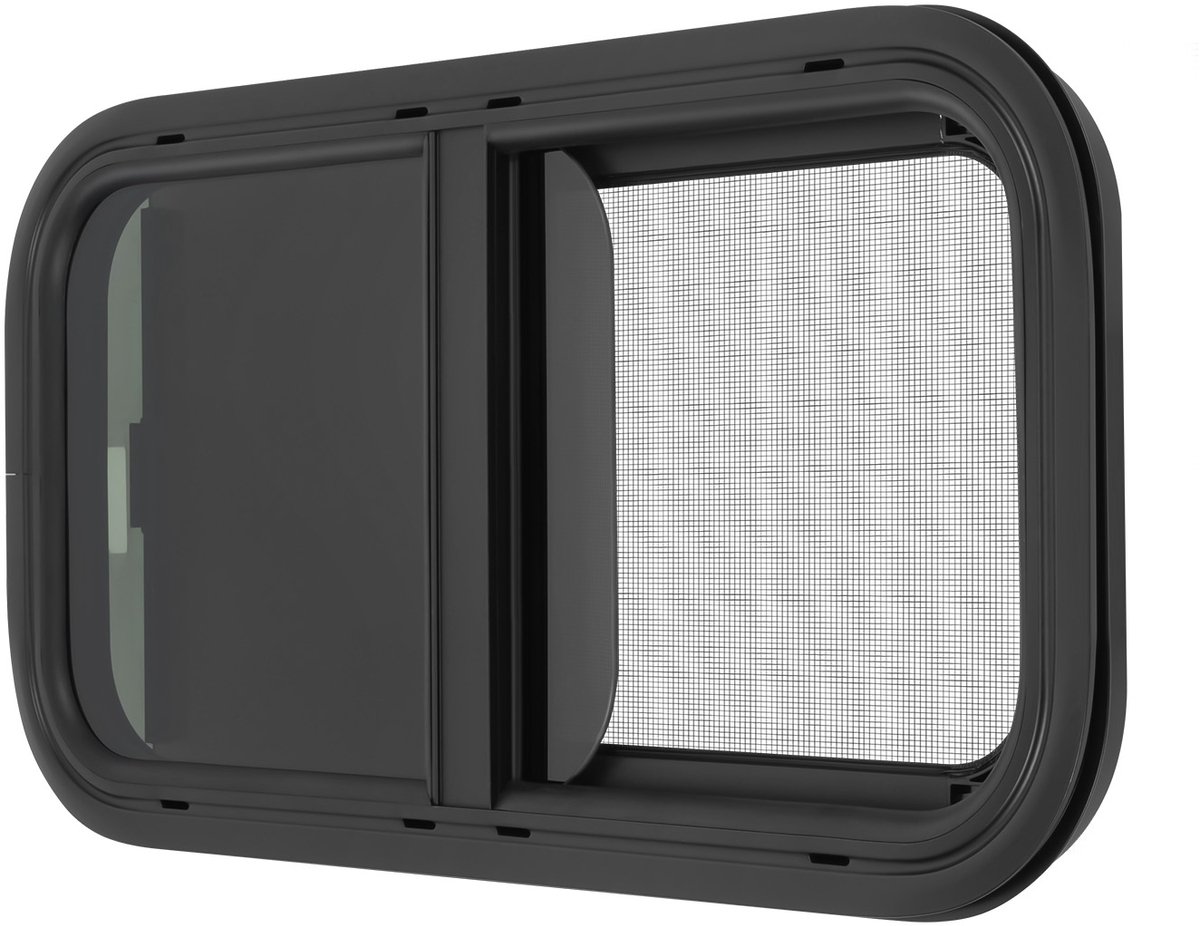 JAQZY Caravan Raam - Camper Raam - Schuifraam - Ingebouwd Insectenscherm - Comfortabele Ventilatie - 60x30cm - Gehard Glas - Zwart