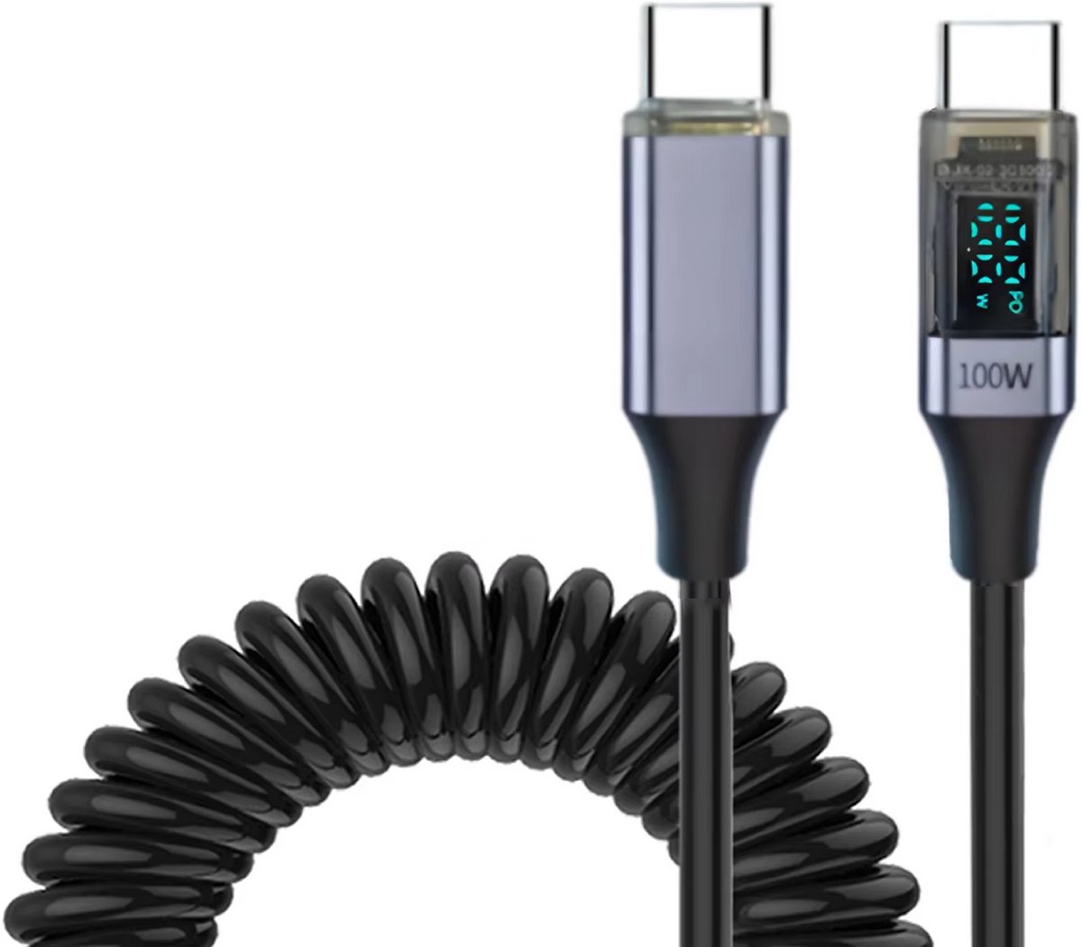 De Beste Gadgets 100W Oprolbare USB-C naar USB-C Snellaadkabel met Display – USB Oplaadkabel - Verstelbare Type-C Kabel voor Laptop, Smartphone & Tablet – Compact & Universeel