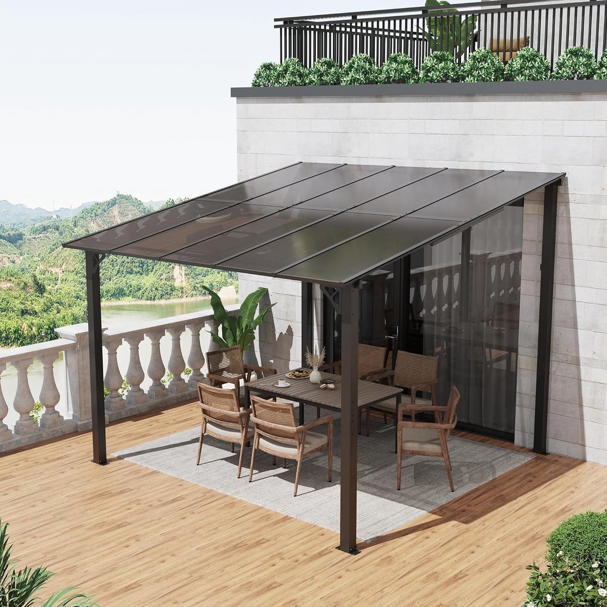 Pergola 3x3m met UV-beschermend zonnedak en stalen frame – Waterdichte terrasoverkapping / tuinpaviljoen voor tuin, terras en zwembad – 2,99 x 2,8 x 2,49 m – Zwart – Nicolehome