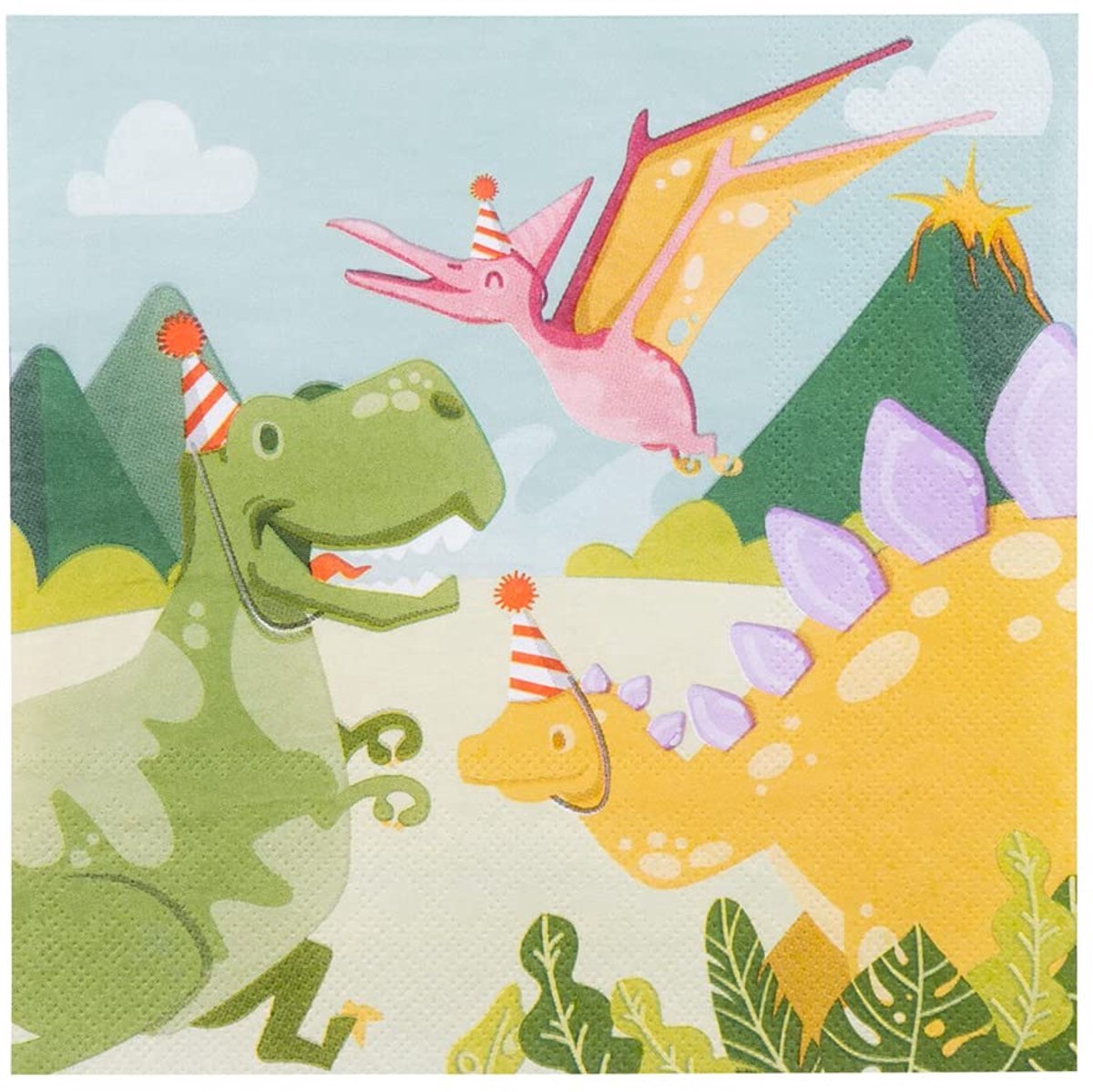 20x servetten - Dino's - Dinosaurus - Feestservetten - Kinderfeest - T-rex, Stegosaurus, Pteranodon - Kinderfeest - Servetjes - Gebaks servetten - Party napkins - 33 x 33 cm - Jonyx