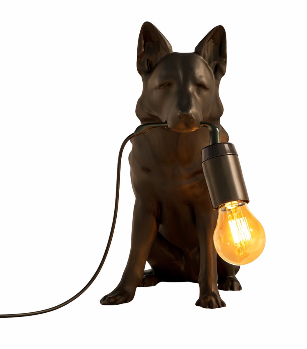 Fiastra Duitse Herder tafellamp - hondenlamp - zwart - E14 - 30 x 18 x 25 cm