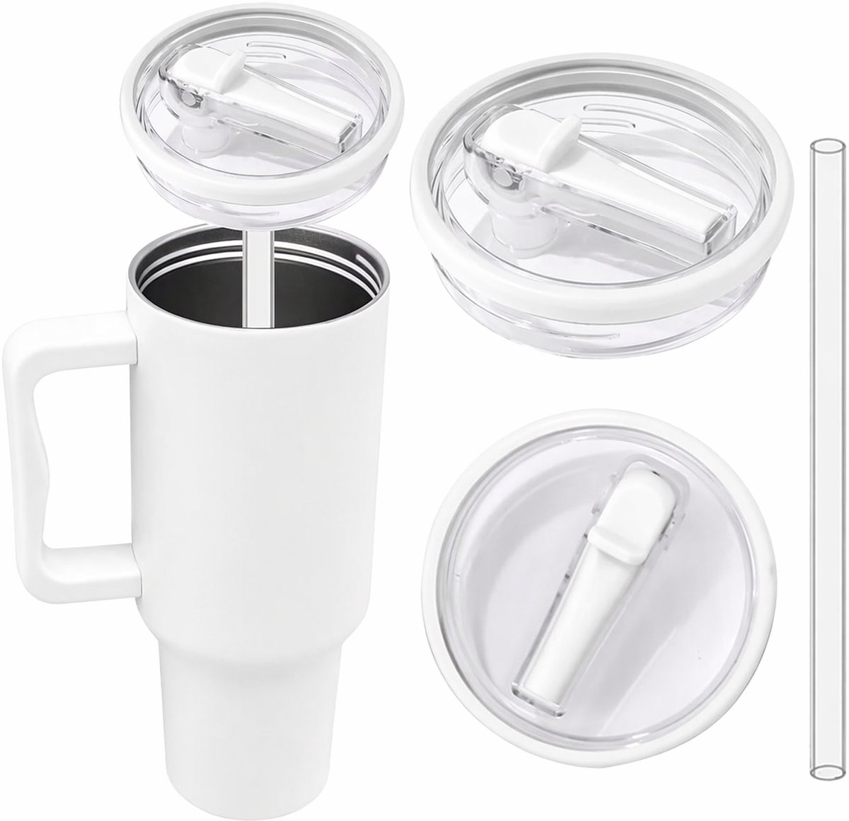 Vervangend Rietjesdeksel voor Stanley - type Quencher H2.0 FlowState Tumbler 1,18L – Lekvrij Flip-Straw Deksel – Herbruikbaar Accessoire Drinkbeker in wit