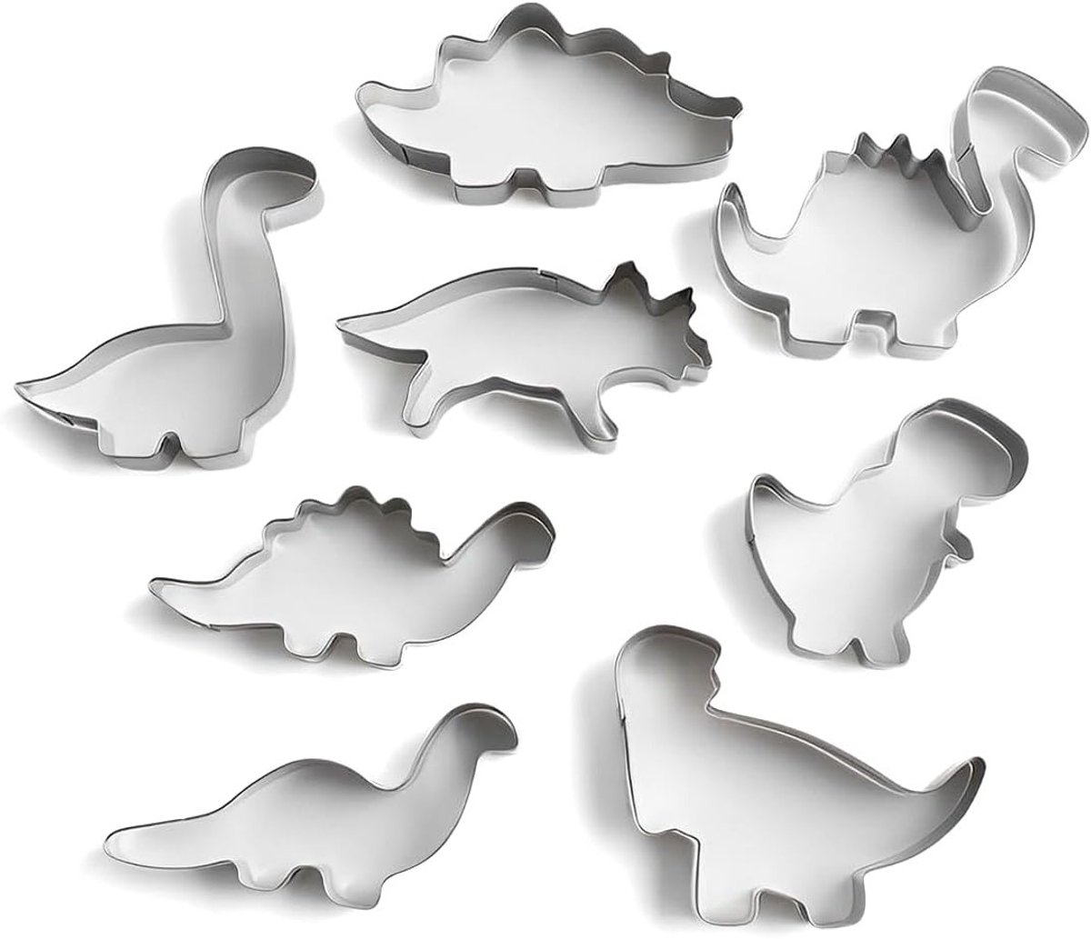 Set van 8 Dinosaurusthema Koekjesuitsteekvormpjes voor Kinderfeestjes en Bakplezier