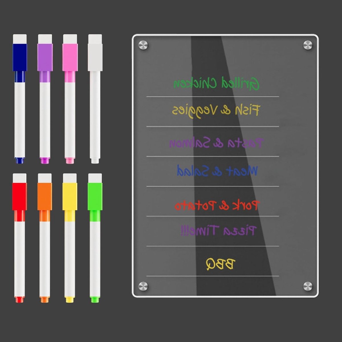 Acryl Magnetisch Drooguitwisbaar Bord voor de Koelkast 20 x 30 cm - Maand- en Weekplanner met 8 Markers en Notitiefunctie