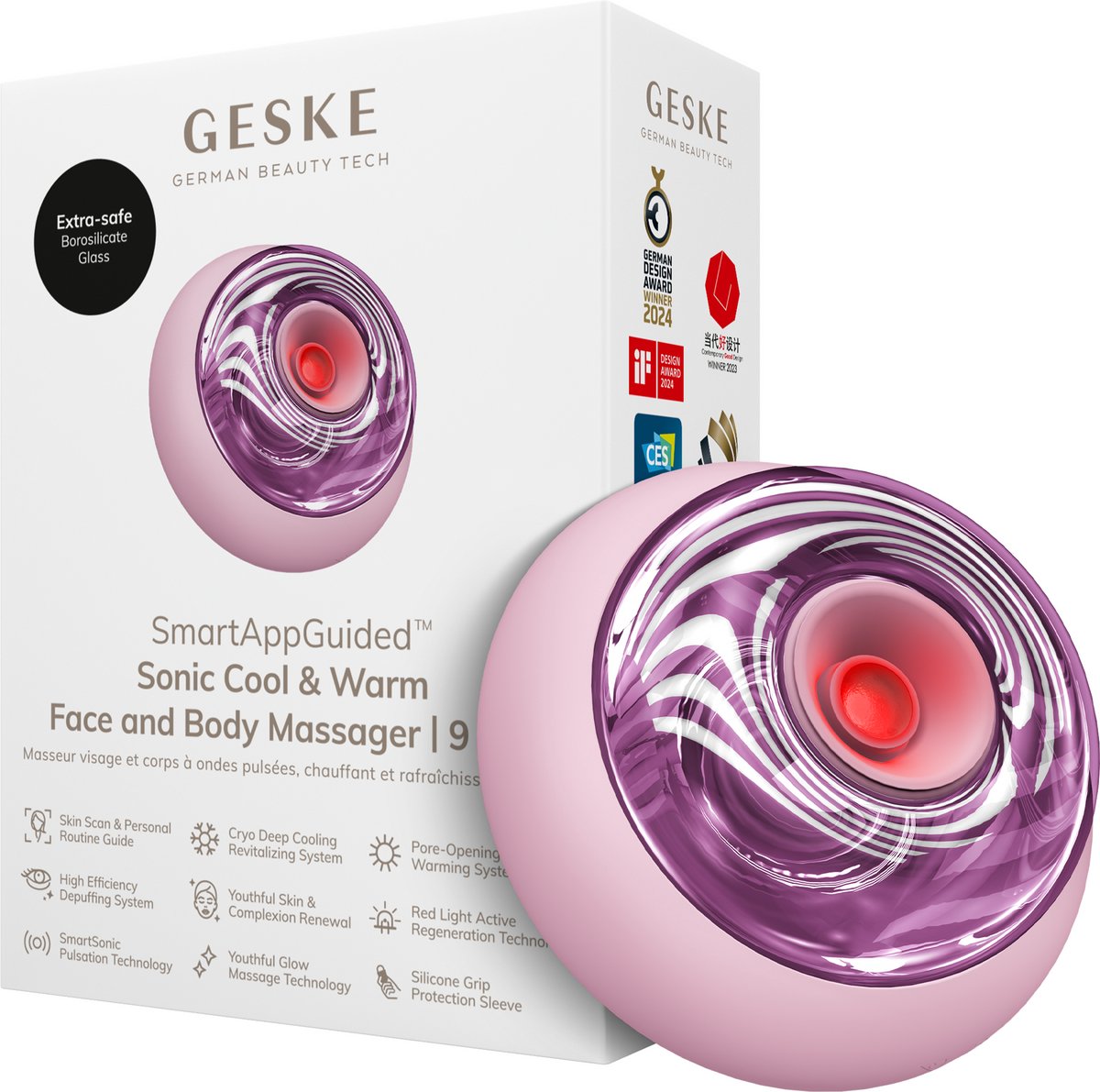 GESKE SmartAppGuided™ Sonic Cool & Warm Face & Body Massager | 9 in 1 | Massageapparaat | Gezicht & Lichaam | Batterijloos koelen en warmen | Verstevigt en ontspant | Met SmartSonic-pulsatie