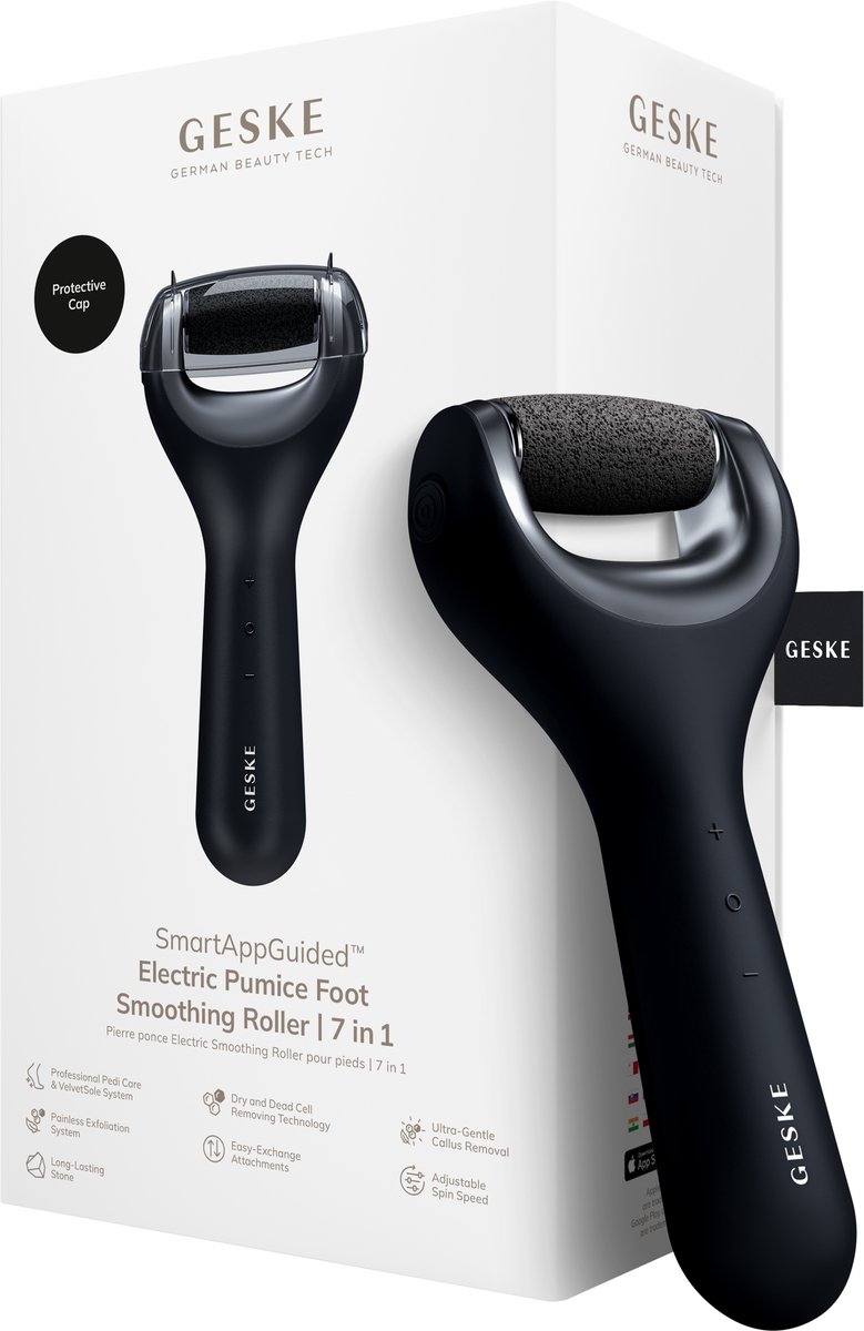GESKE Electric Pumice Foot Smoothing Roller | 7 in 1 | Elektrische Voetvijl & Exfoliator | Langdurige Puimsteen | Voor Zachte Voeten | Geavanceerde Eeltverwijdering | Ideaal voor je Pedicureset