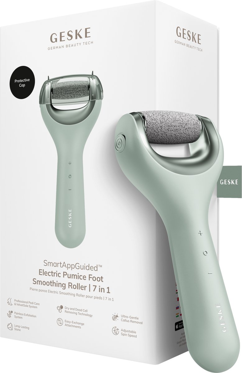 GESKE Electric Pumice Foot Smoothing Roller | 7 in 1 | Elektrische Voetvijl & Exfoliator | Langdurige Puimsteen | Voor Zachte Voeten | Geavanceerde Eeltverwijdering | Ideaal voor je Pedicureset
