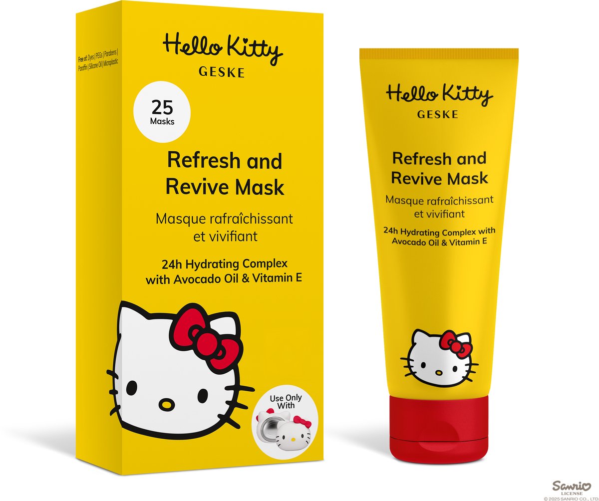 GESKE Refresh & Revive Mask | Met Hello Kitty Sonic Warm & Cool Mask | Met avocado-olie & Vitamine E | 24-uur hydratatie | Verfrissend | Normale tot droge huid | Vegan en dierproefvrij