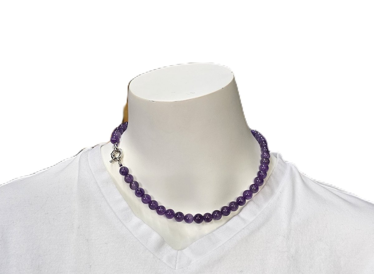 Amethist Kogelcollier 8mm met boeisluiting