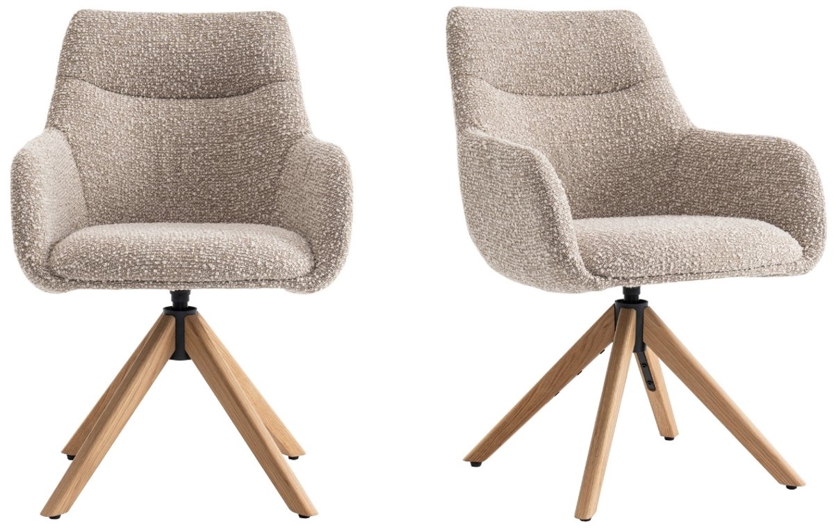 Eetkamerstoelen met armleuning - Turn - Set van 2 - Draaibaar - Taupe - Bouclé Stof - Eiken Poten
