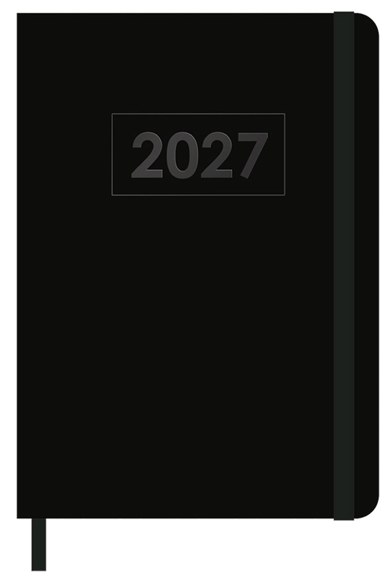 MGPcards - A5 Agenda 2027 - Sluiting Elastiek - Weekoverzicht 1w/2p - Zwart + Zwart elastiek - Ruime vakken - 14,8 x 21 cm