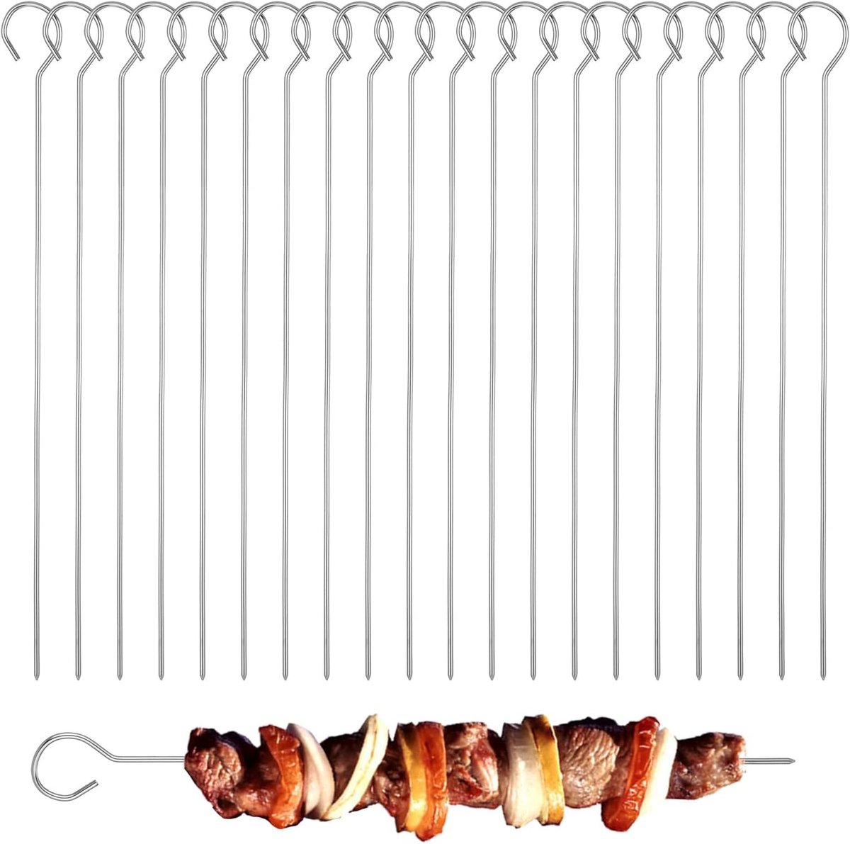 20 Stuks Roestvrijstalen Spiesjes voor BBQ en Gourmet - 20 cm Lang