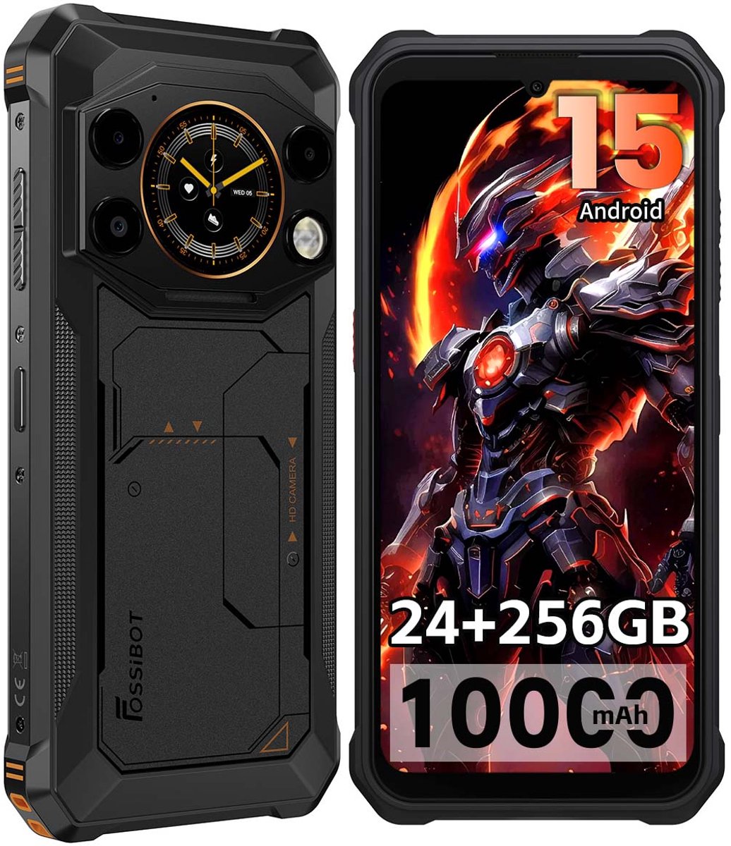 FOSSiBOT F117 Robuuste Smartphone - 24GB RAM - 256GB ROM - 6.75"+1.32" - 10000 mAh - IP68/IP69K Waterdicht Telefoon - Android 15 - GPS NFC - Oranje